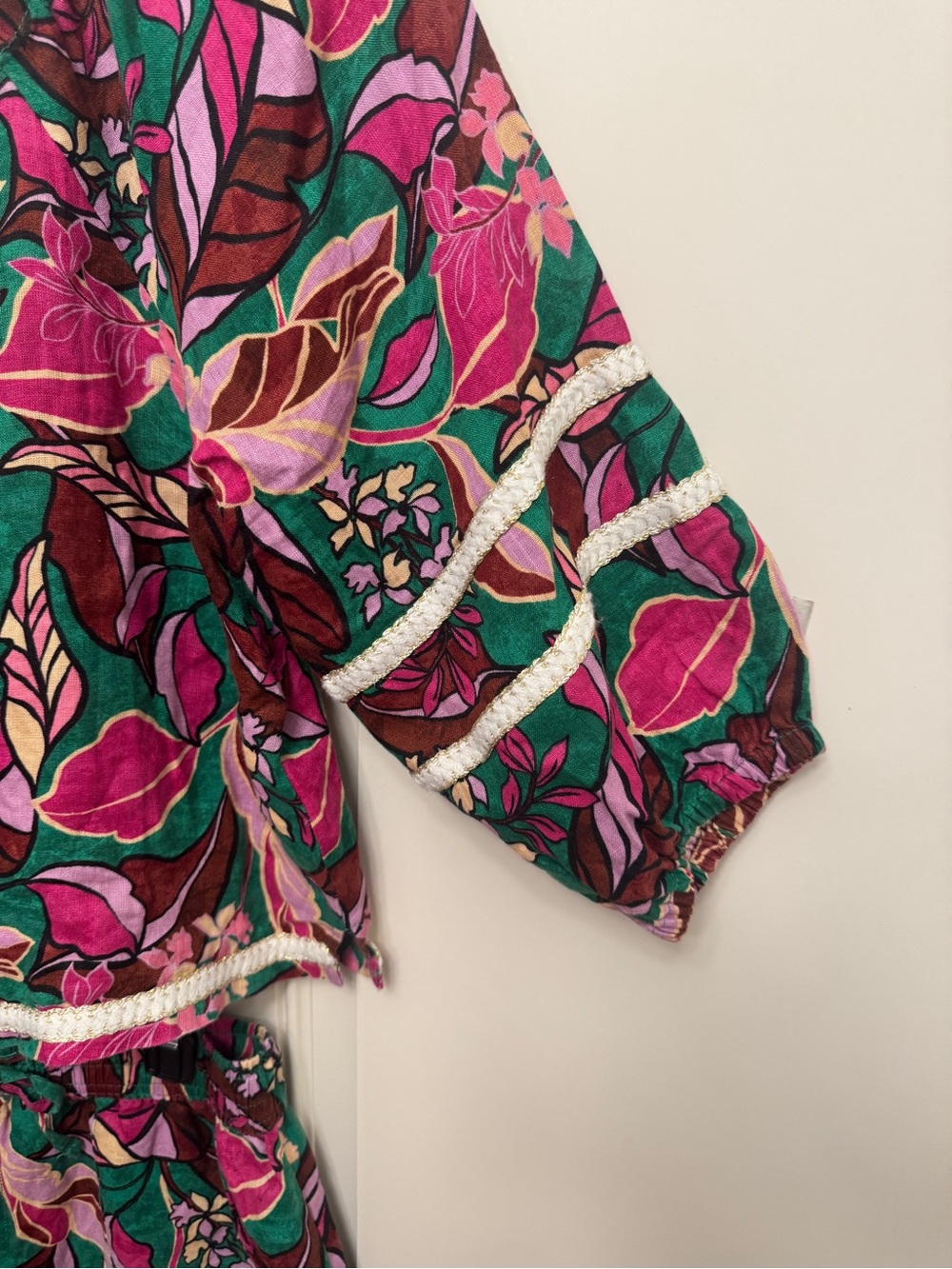 Cynthia Rowley Pink 100% Linen Tropical Jungle Floral Pantsuit Large - Picture 3 of 4